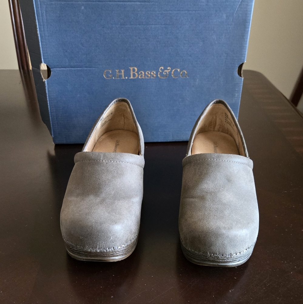 G.H. Bass & Co. Charcoal Suede Slip On Clogs